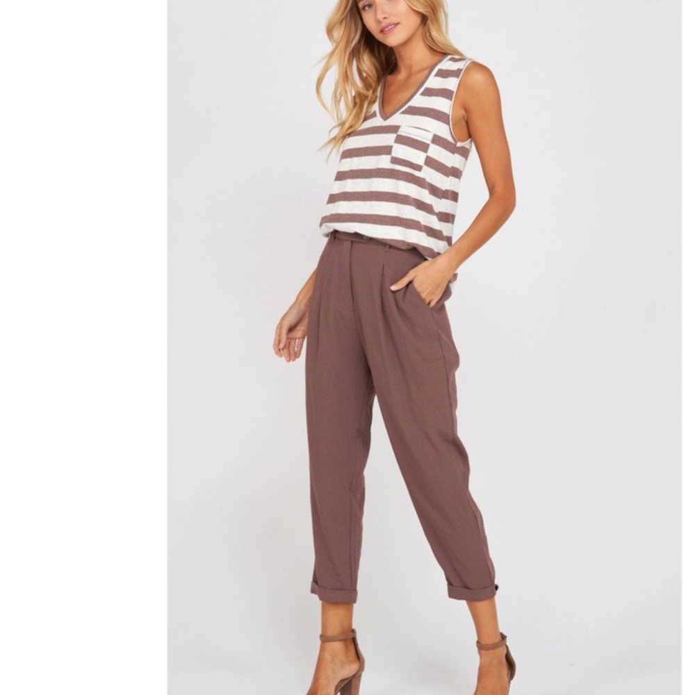 NWT Sleeveless Striped Tank Brown - Picture 3 of 3